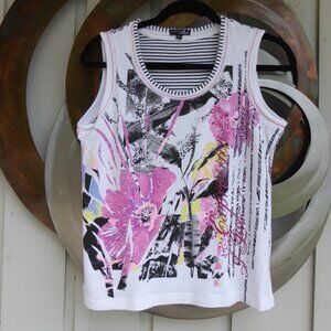 Embellished  Multi Patterned Tee Shirt, Size M